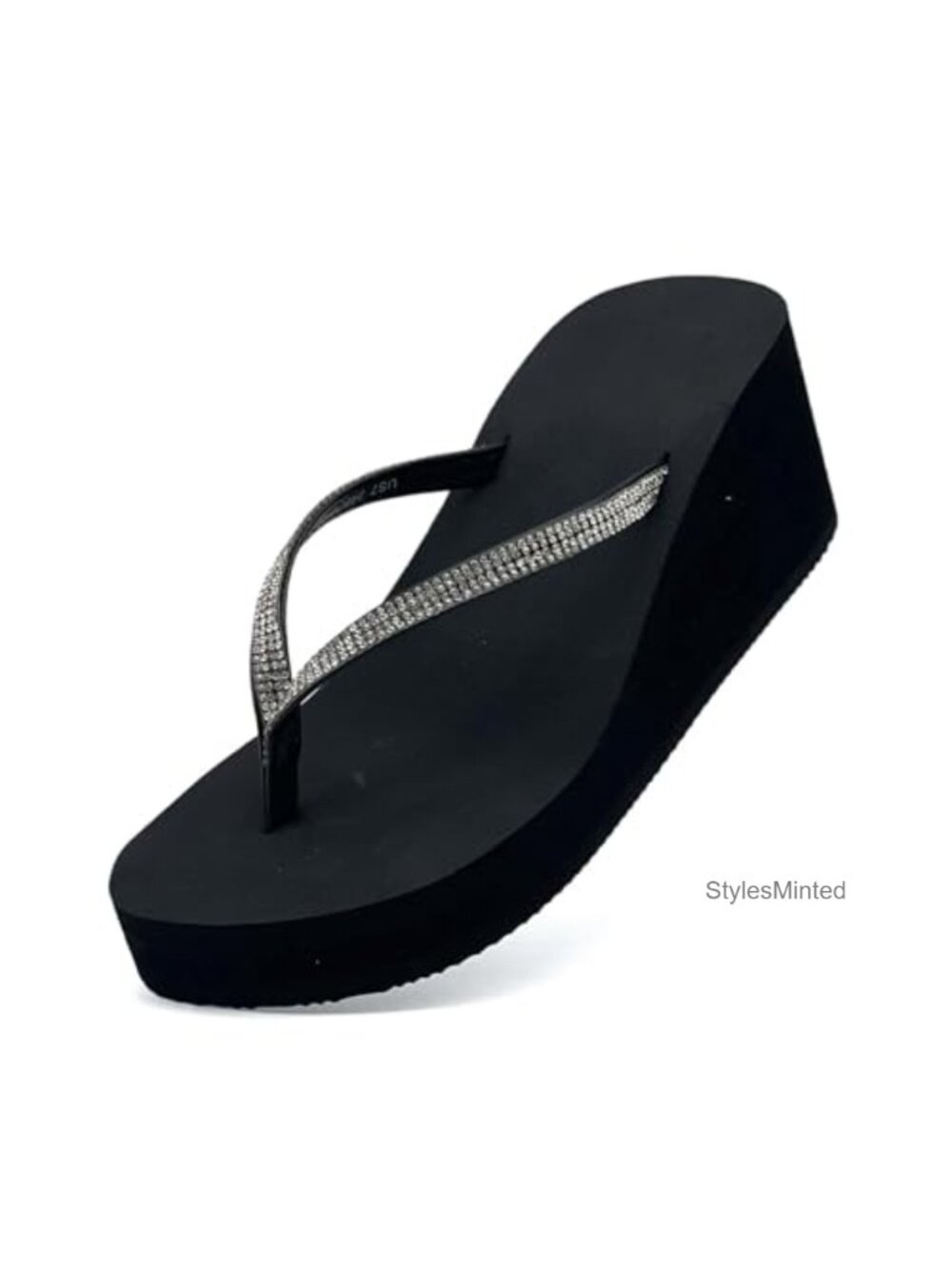 Rhinestone Wedge Platform Flip Flops Cushioned Non-Slip Sandals